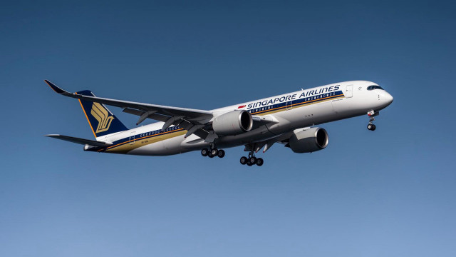 Large jetliner flying blue sky #3 free wallpaper - medium preview image