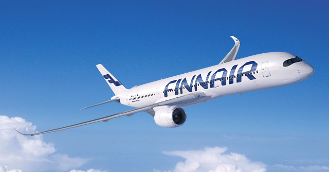 Finnair airplane flying sky clouds free wallpaper - medium preview image