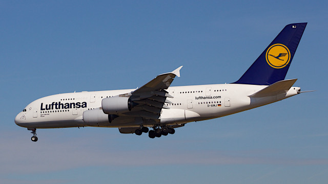 Jetliner flying blue sky logo free wallpaper for desktop - medium preview image