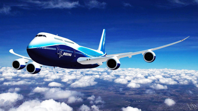 Jetliner flying blue sky above free wallpaper - medium preview image