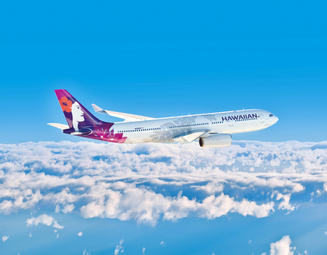 Hawaiian airlines plane flying clouds free wallpaper - medium preview image