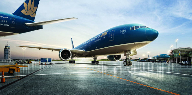 Blue white airplane runway airport free wallpaper - medium preview image