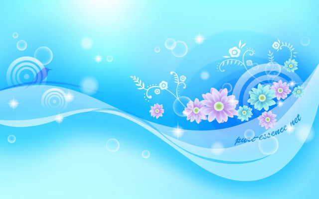 Blue background flowers bubbles side free wallpaper - medium preview image