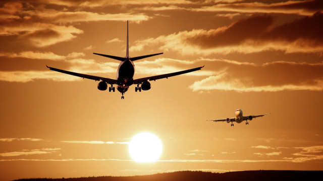 Plane sun clouds flying in free wallpaper - medium preview image