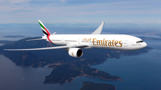 Jetliner flying water mountain background free wallpaper - medium preview image