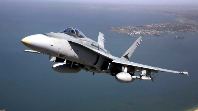 Fighter jet water city background free wallpaper - medium preview image