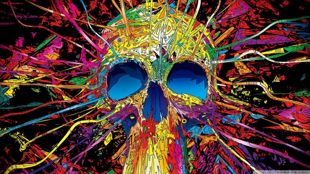 Colorful skull paint splatters face free wallpaper - medium preview image