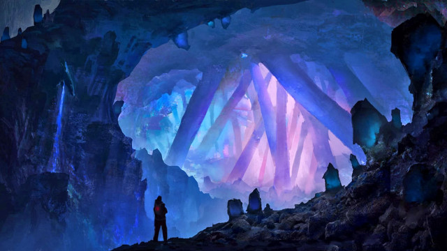 Man standing cave ceiling blue free wallpaper - medium preview image