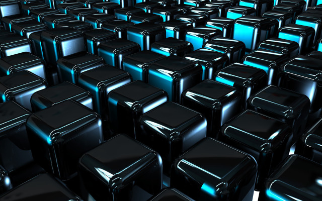 Shiny black cubes blue lights free wallpaper - medium preview image