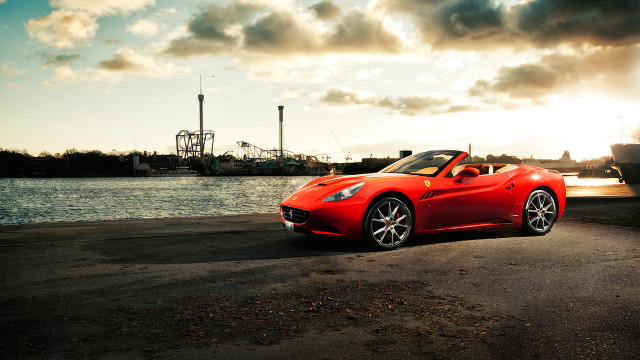 Red sports car ferriswheel evening free wallpaper - medium preview image