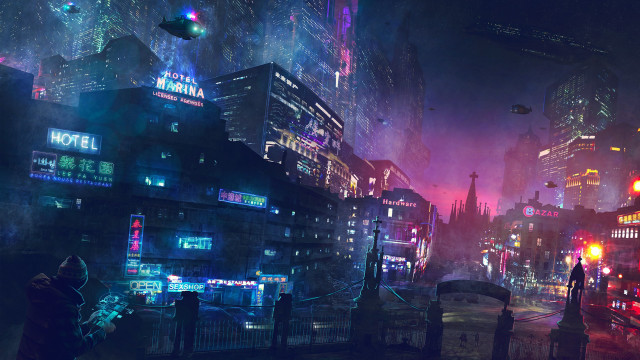 Futuristic city night neon lights #2 free wallpaper - medium preview image