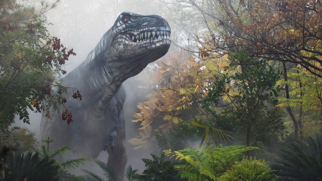 Large dinosaur forest trees bushes free wallpaper - medium preview image