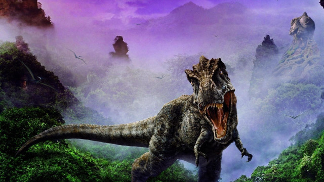 Dinosaur mouth open forest mountains free wallpaper - medium preview image