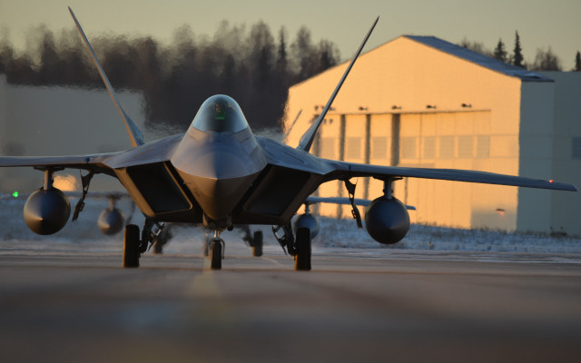 Fighterjet runway dusk snow building free wallpaper - medium preview image