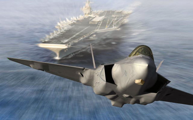 Jet fighter ocean ship smoke free wallpaper - medium preview image