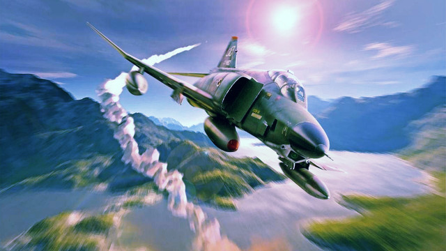 Fighterjet mountain sunlight bluesky clouds free wallpaper - medium preview image