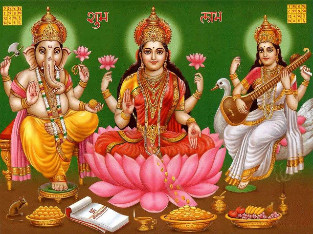 Three deities lotus book sitting free wallpaper - medium preview image