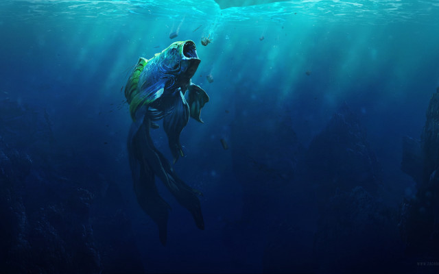 Large fish swimming ocean man free wallpaper - medium preview image