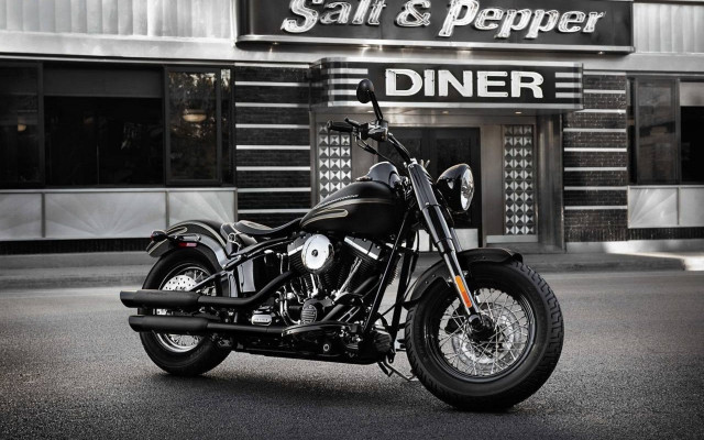 Black motorcycle parked restaurant salt free wallpaper - medium preview image