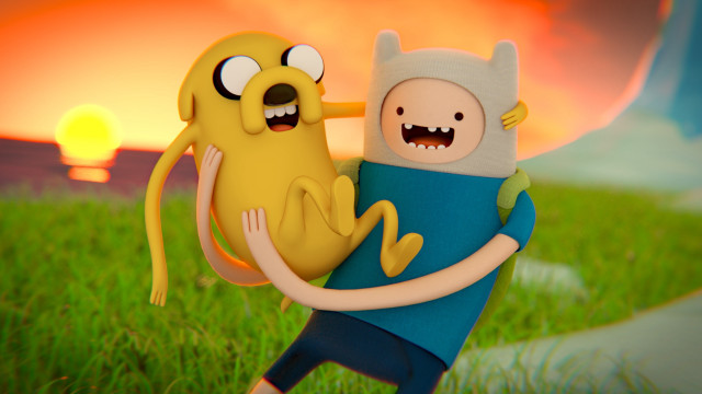 Cartoon hugging characters sunset field free wallpaper - medium preview image