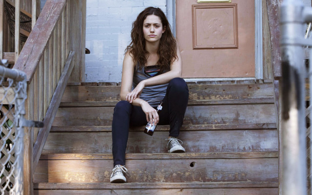 Woman sitting stairs water bottle free wallpaper - medium preview image