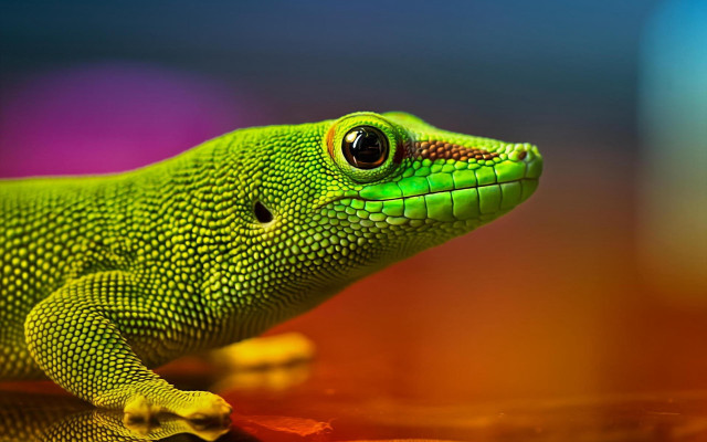 Green lizard yellow tail macro free wallpaper - medium preview image