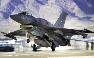 Fighter jet taking off mountain - 100mm free wallpaper
