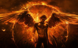 Man angel wings fire sky - a fire free wallpaper