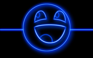 Blue neon smiley face black - computer art free wallpaper