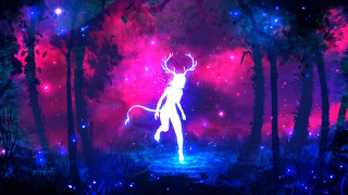 Deer forest stars trees painting - star and trees free wallpaper