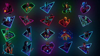Neon colored stickers characters shapes - holography free wallpaper