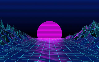 Purple ball blue purple background - synthwave style free wallpaper