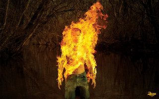 Man standing water fire fireball - david lachapelle free wallpaper