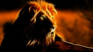 Glowing lion green eyes fire - photorealistic imagery free wallpaper for desktop