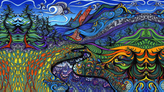 Moose field trees mountains painting - tree and mountains free wallpaper