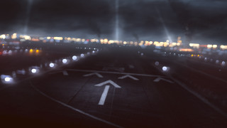 Blurry runway lights nighttime city - octane renderer free wallpaper