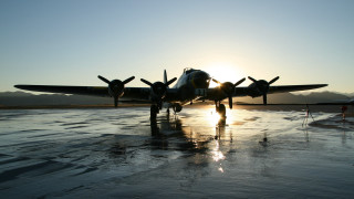 Plane sunset runway mountains person - a runway free wallpaper