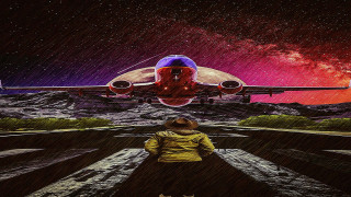 Runway view plane takeoff astronaut - tail free wallpaper
