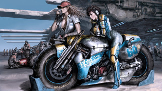 Biker girls motorcycle ship cyberpunk - other person free wallpaper