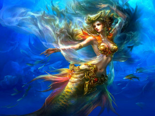Mermaid fish hand painting artwork - concept art free wallpaper