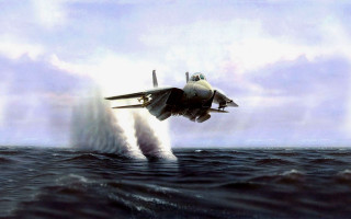 Fighter jet ocean jet boat 2 - foto realistic free wallpaper