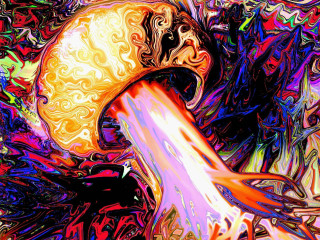 Mushroom colorful background red painting - psychedelic art free wallpaper