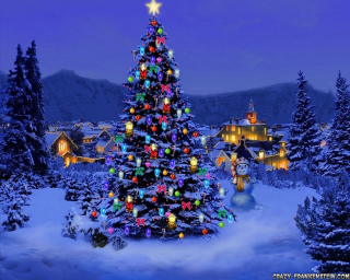 Christmas tree lights snow town - the snow free wallpaper