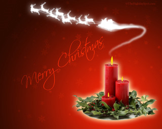 Red christmas card santa sleigh - free christmas wallpaper for desktop