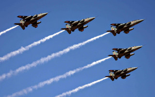 Fighter jets blue sky smoke 2 - behind them free wallpaper