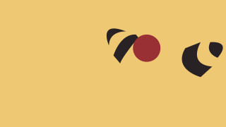 Yellow background black red shapes - a minimalist painting free wallpaper