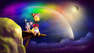 Giraffe dog bridge rainbow sky - a bridge free wallpaper