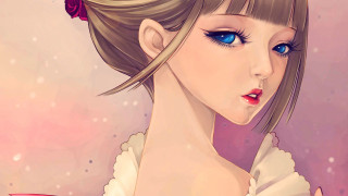Woman blue eyes pink bow - a pink bow free wallpaper