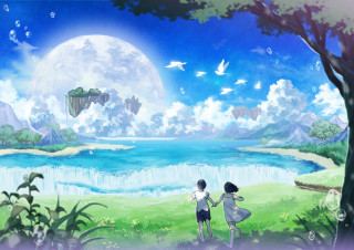 Couple lake clouds birds background - cloud and birds free wallpaper