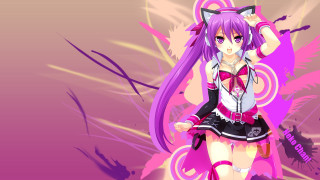 Anime girl purple hair cat 3 - front free wallpaper